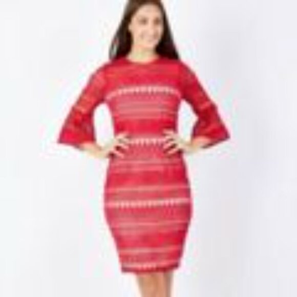 Cooper St Red Crochet Lace Dress Bell Sleeve Knee Length 4 - Picture 7 of 7